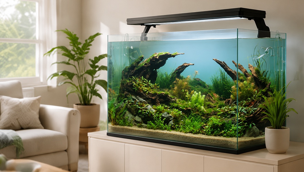 Aquascape untuk ruang rumah dengan desain natural